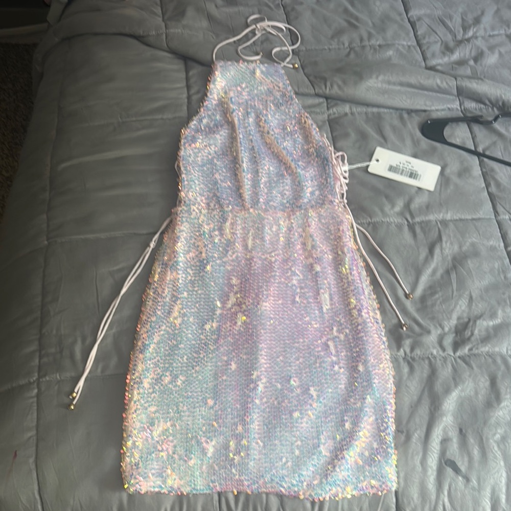 Iridescent Sequin Halter Dress